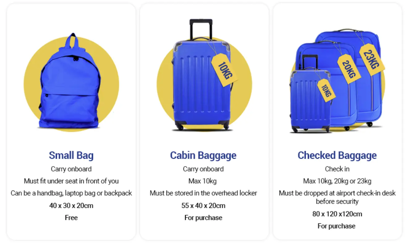 ryanair cabin bag allowance screemshot from website