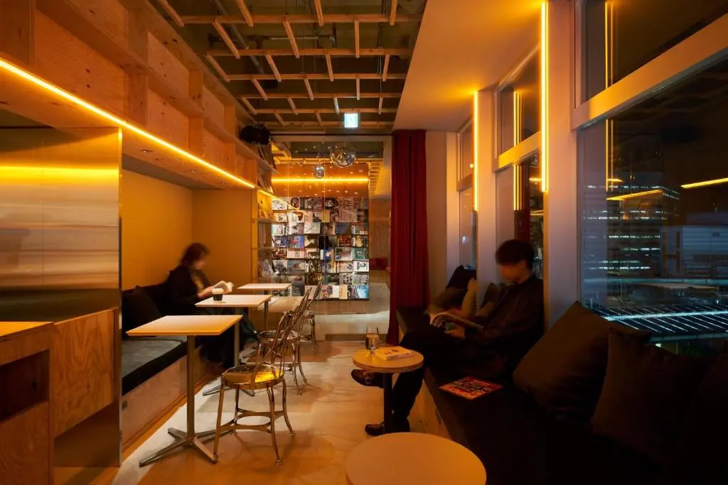 Cafe area at Book and Bed Tokyo
