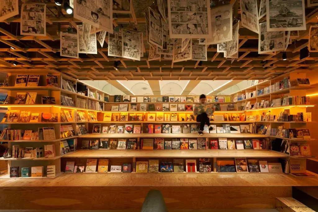 Bookshelves at Book and Bed Tokyo