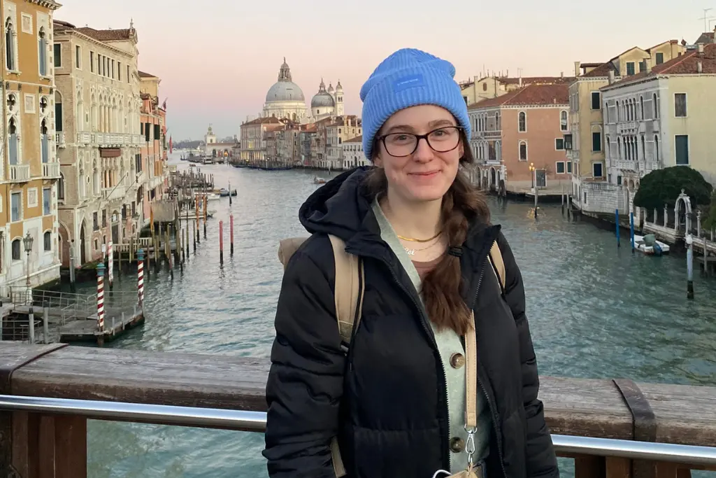 Katie on Accademia bridge Venice Grand Canal
