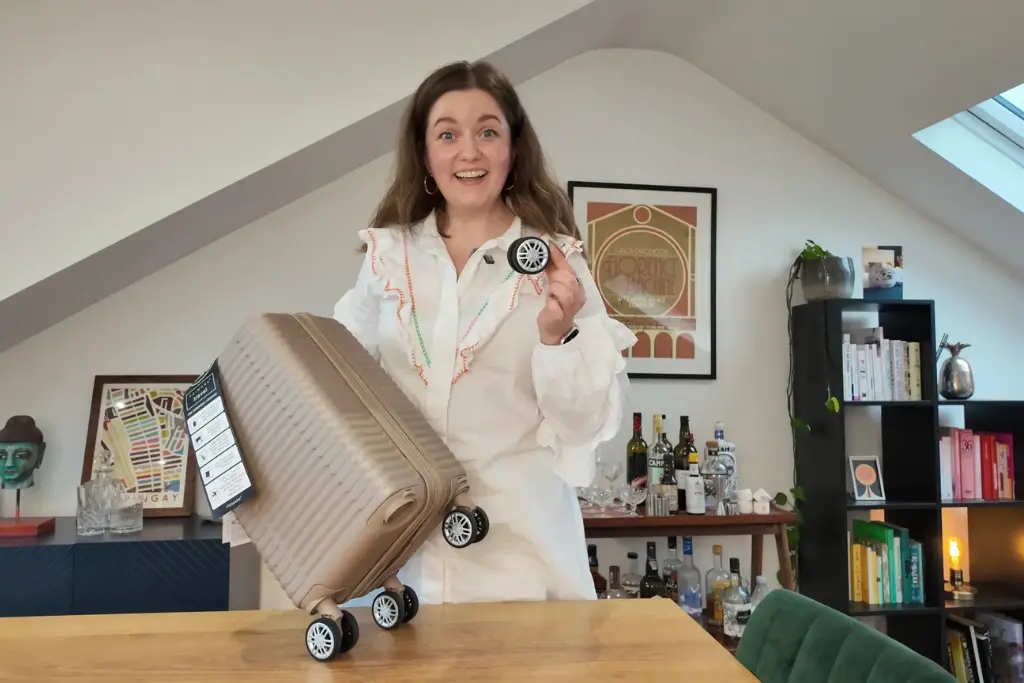 Chelsea with the primark suitcase with removable wheels
