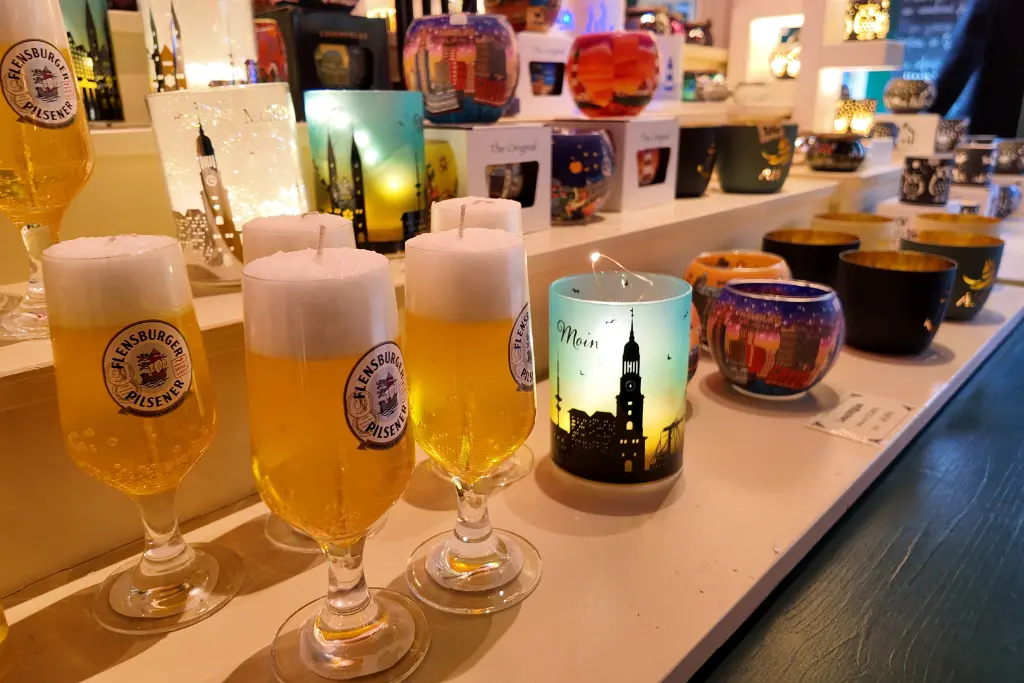 beer candles at hamburg christmas market