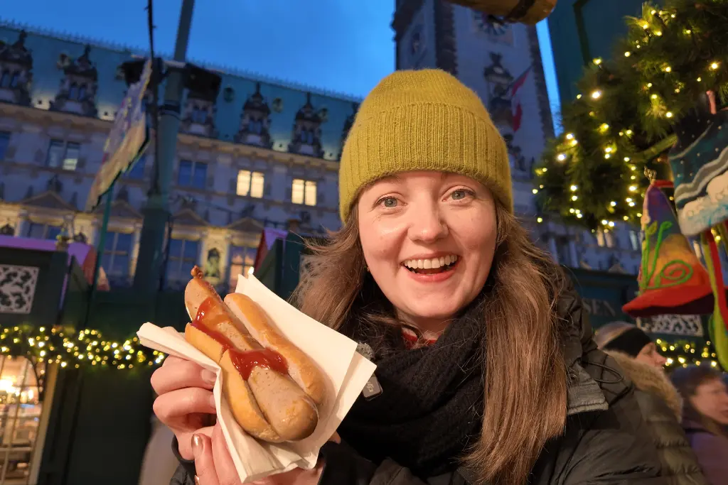 Chelsea with a bratwurst hamburg christmas market