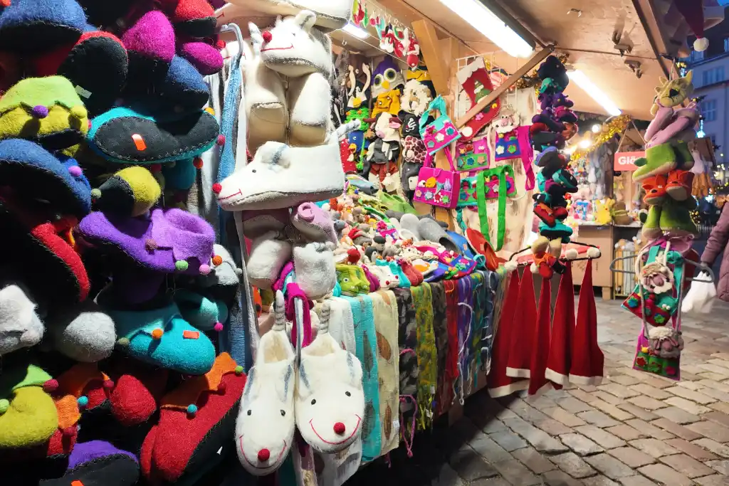 Bag and shoe stall at Tallinn Christmas Market