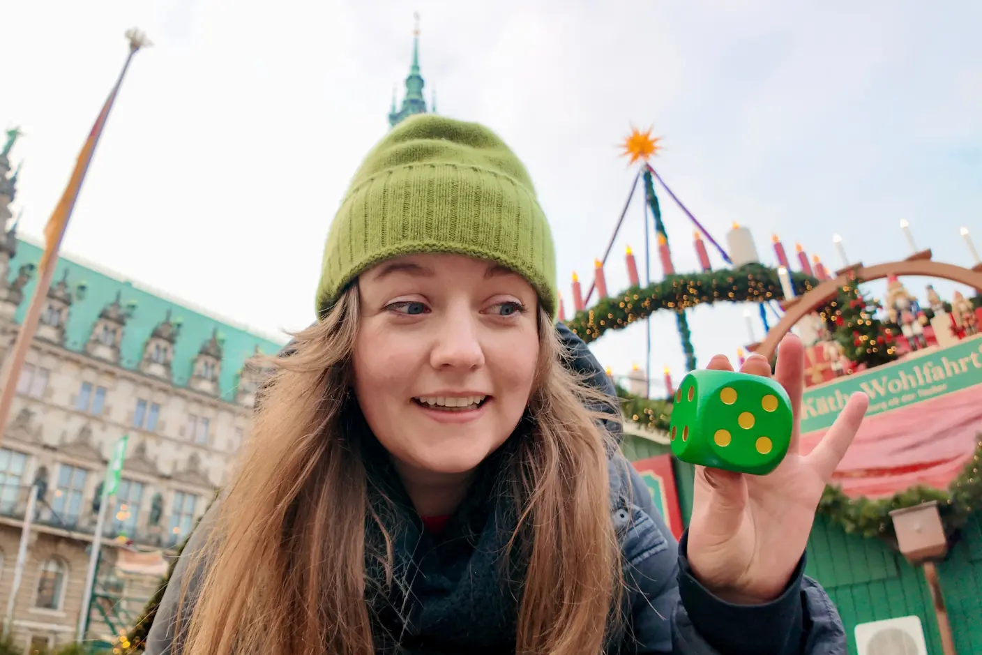 Chelsea with Green Dice at Hamburg Christmas Market