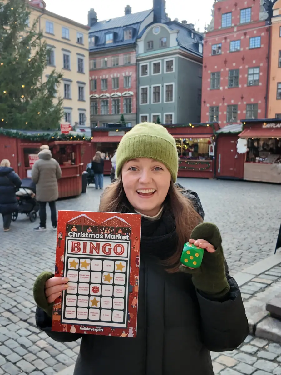 Chelsea in Stockholm with Christmas Market Bingo card