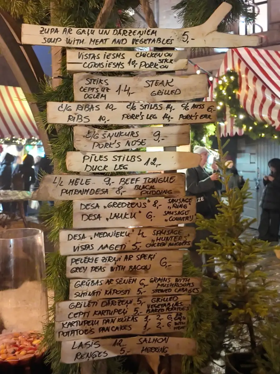 Food menu at Riga Christmas Market