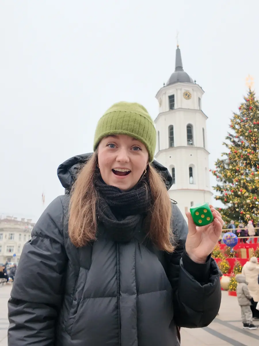 Chelsea playing Christmas Market Bingo in Tallinn