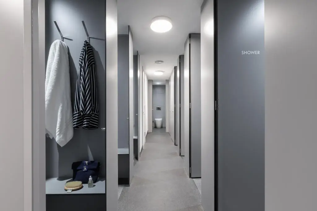 Shared bathroom at Zedwell Capsule Hotel Piccadilly Circus