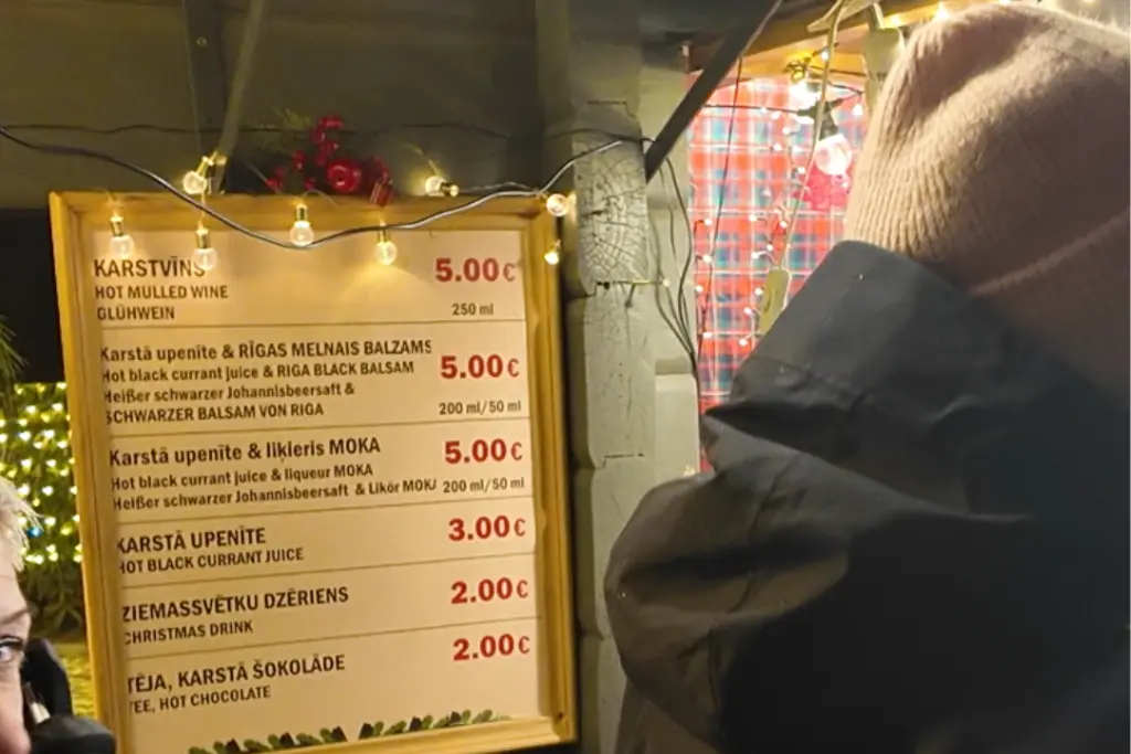 Drinks menu at Riga Christmas Market