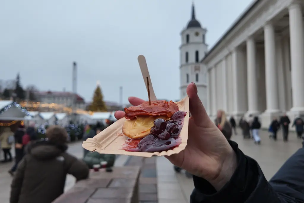 Cheese and salami snack at Vilnius Christmas Market