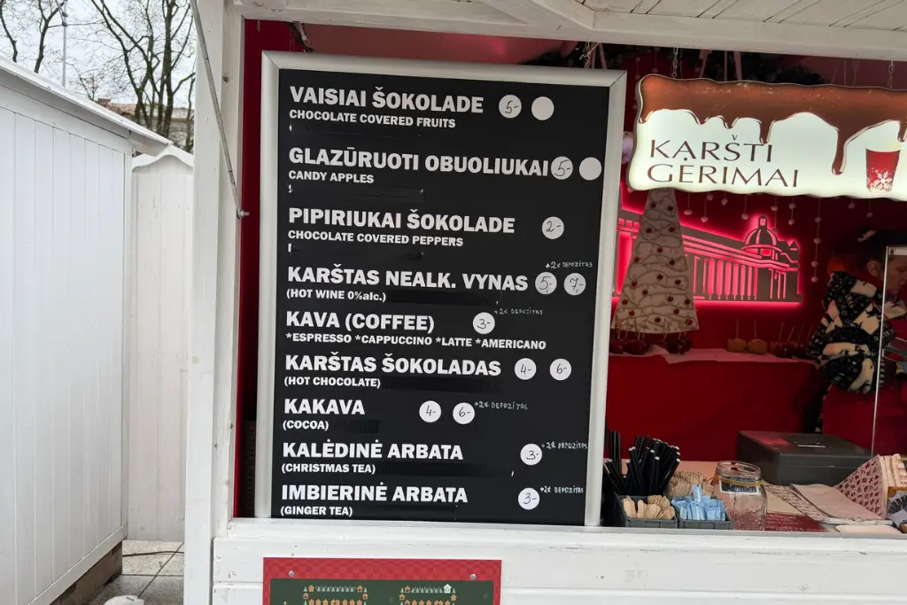 Drinks menu at Vilnius Christmas Market