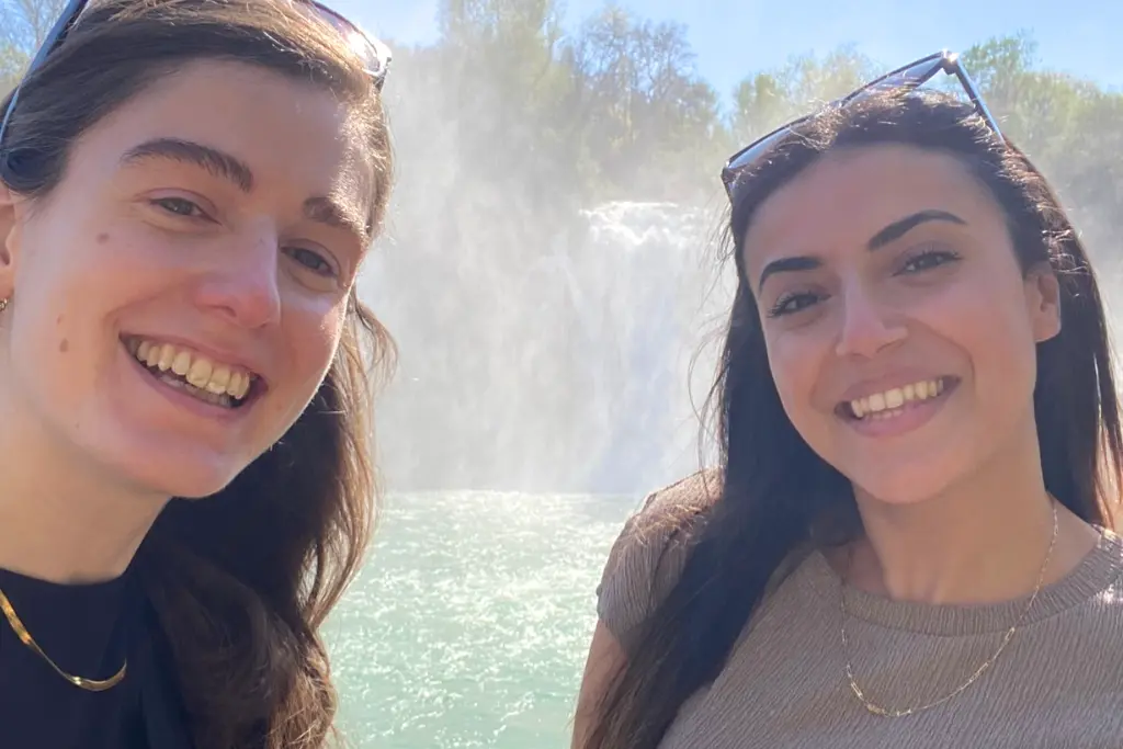 Katie and Marwa at Kravica Waterfalls