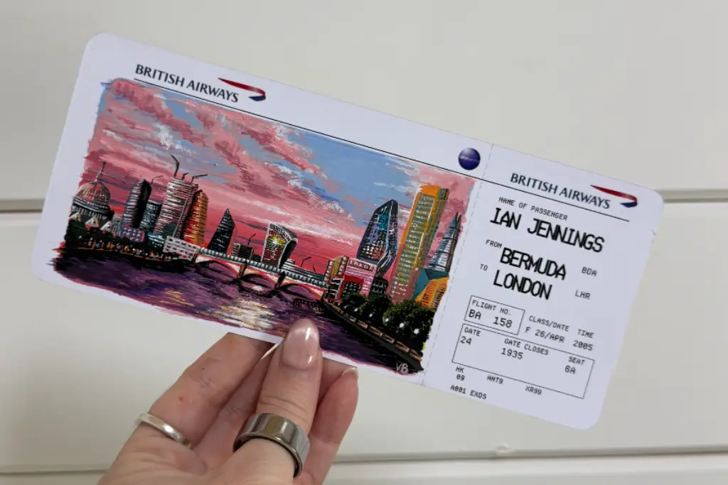 Boarding pass artwork by Paint with Vic