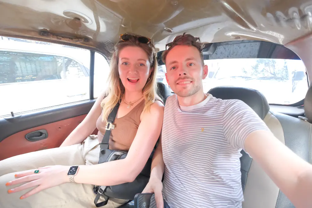 James and Chelsea in a car
