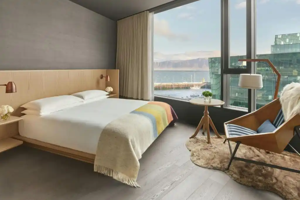 Reykjavik Edition Hotel bedroom and view Iceland