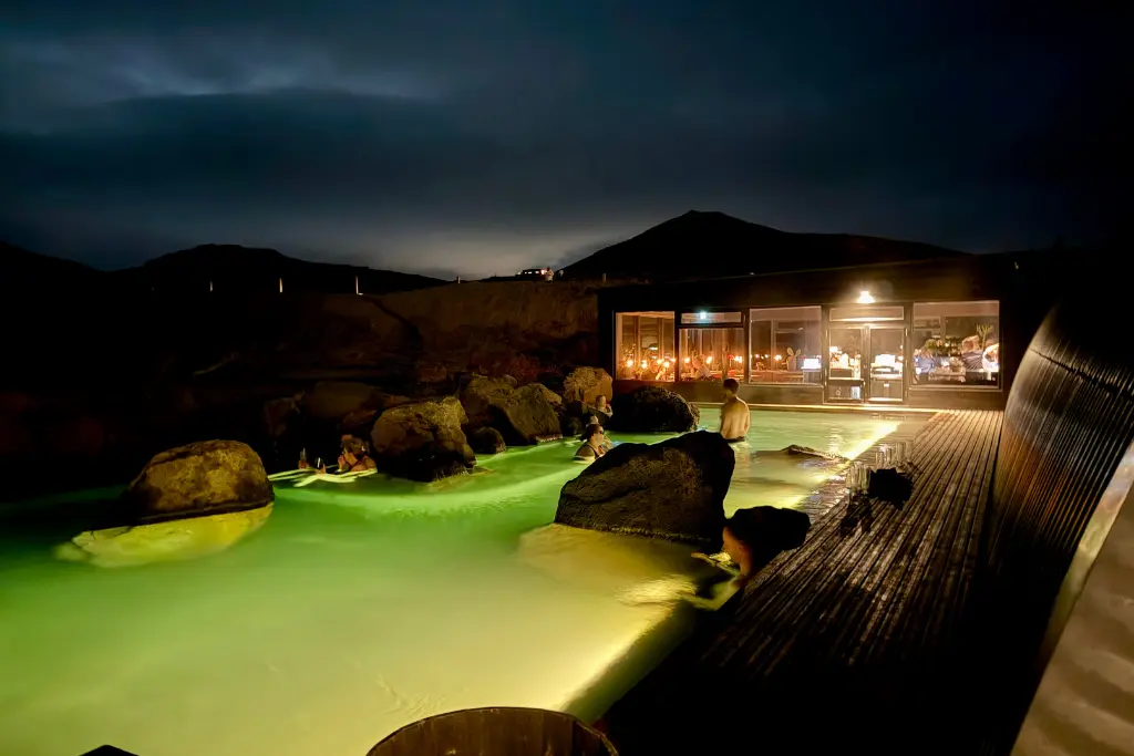 Havammsvik hot springs Reykjavik Iceland at night