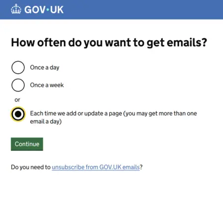 FDCO page screen shot USA email frequency