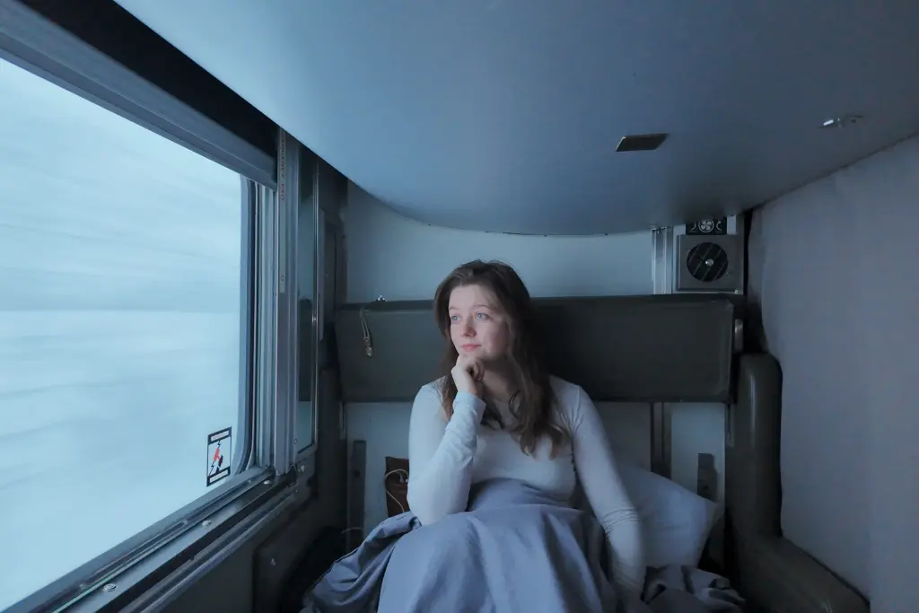 Chelsea in a berth on board The Canadian