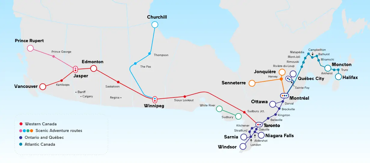 The Canadian and other train routes by VIA