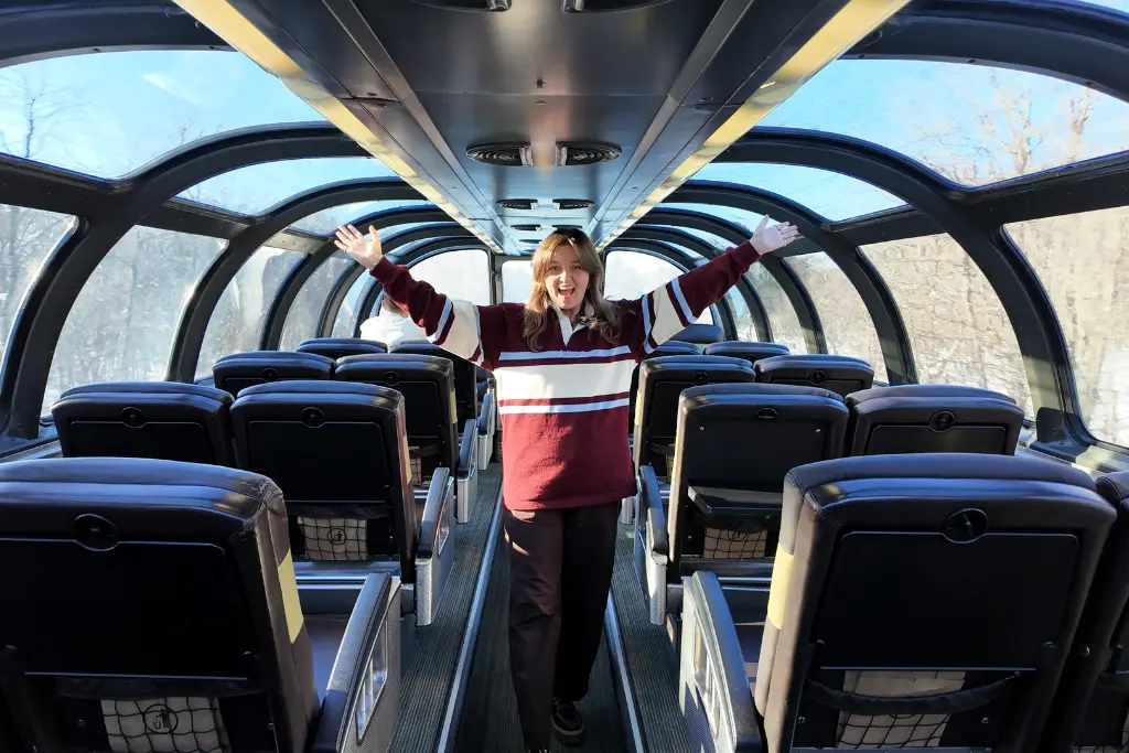 Chelsea in the Dome observation car on The Canadian