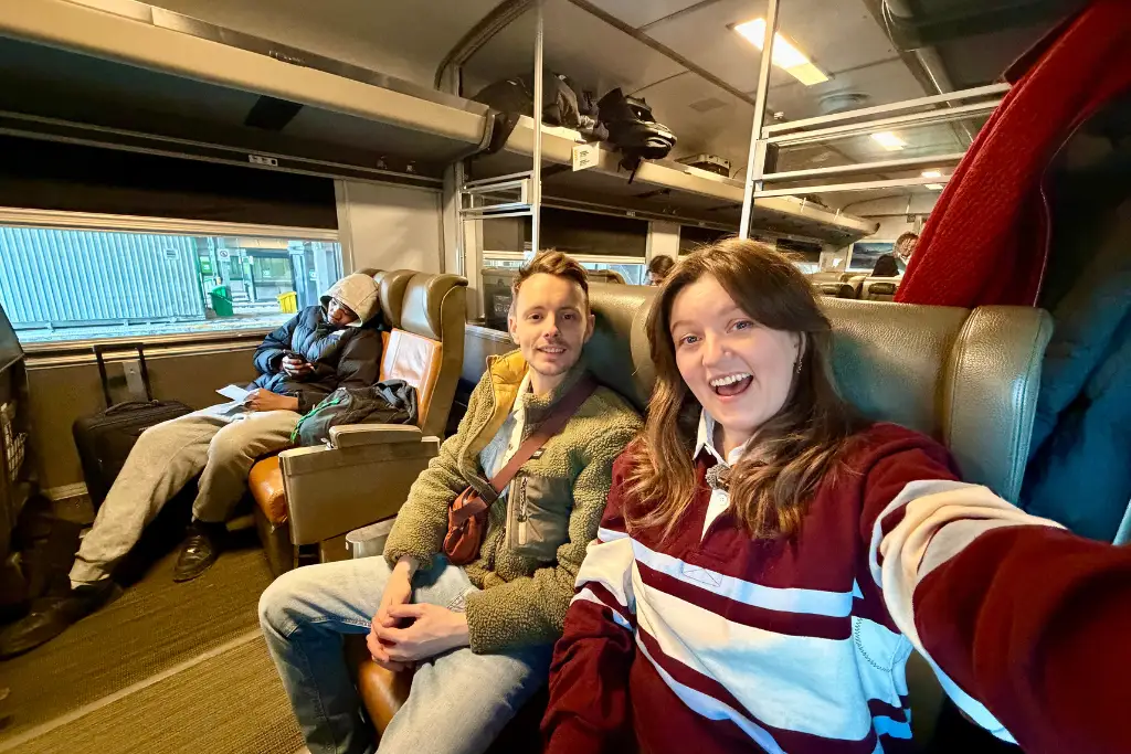 Chelsea and James in Economy class on board The Canadian