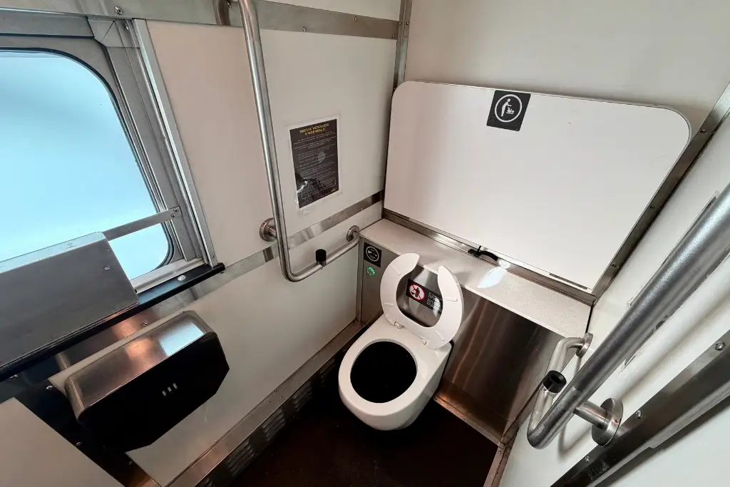 Toilet in Economy class on board The Canadian