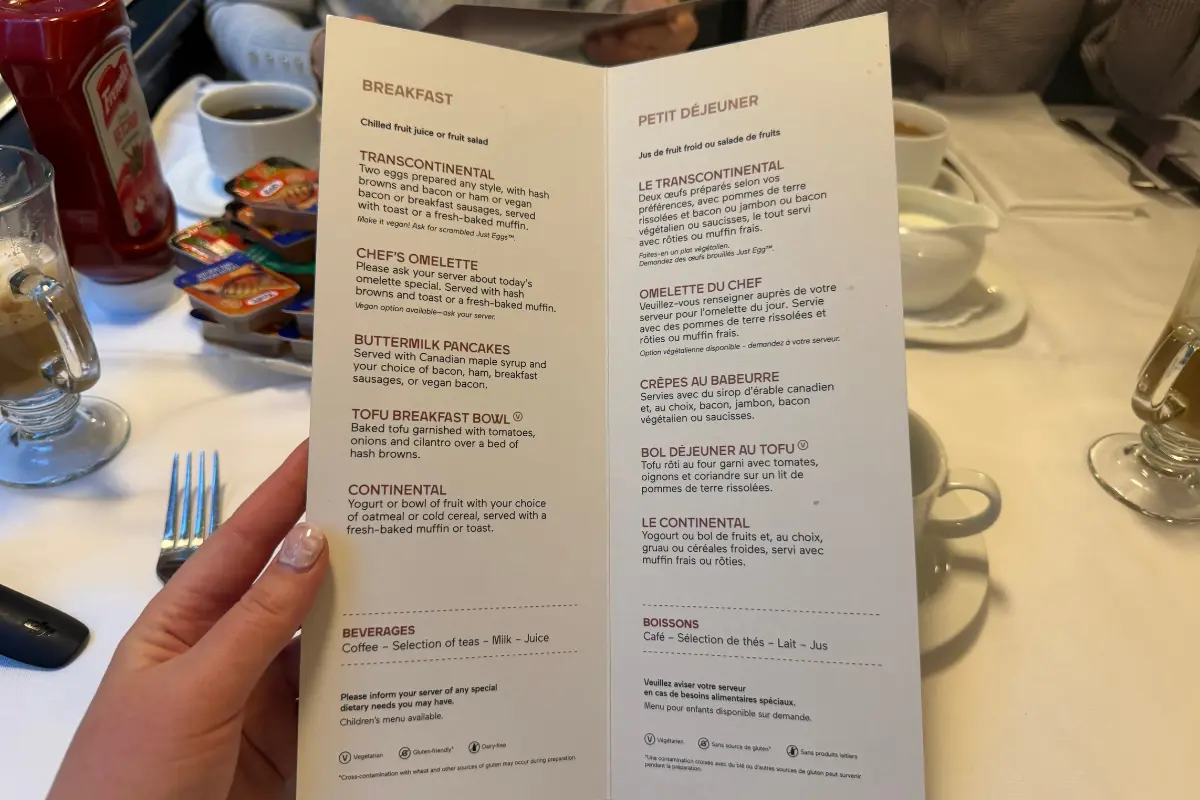 The Canadian breakfast menu