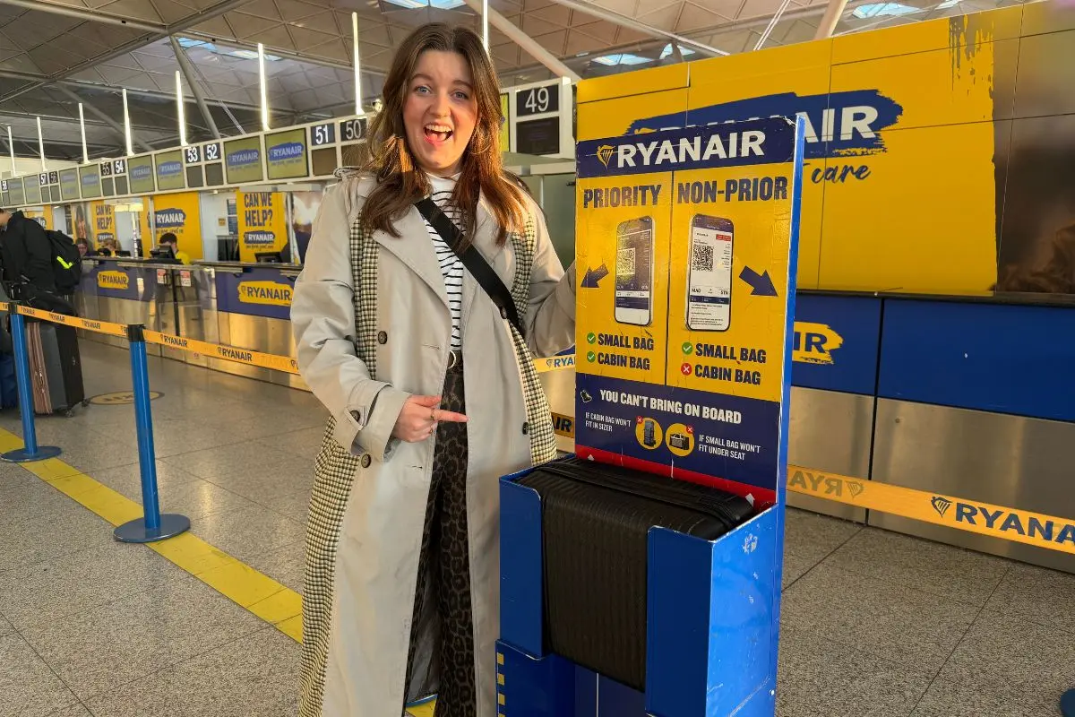 Chelsea with Primark Ryanair suitcase