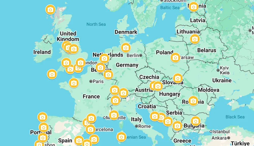 Podcast Map with Postcards Europe