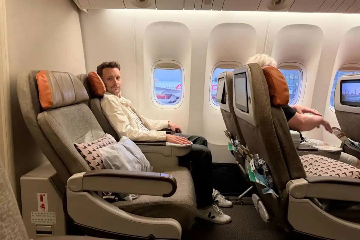 James in premium economy eva