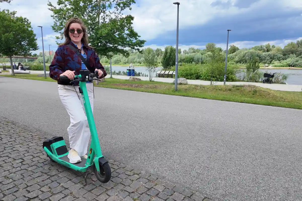 Chelsea on a scooter in Warsaw