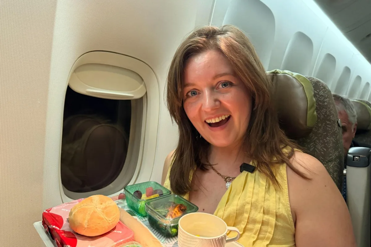 Chelsea with food in Economy eva